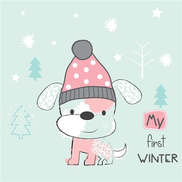 کارتون سگ زمستانی تصویر برداری سگ ناز با کلاه زمستانی