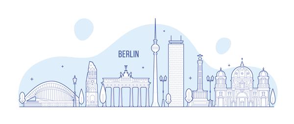 خط افق برلین آلمان این تصویر برداری شهر را با برجسته ترین ساختمان هایش نشان می دهد وکتور کاملاً قابل ویرایش است هر شیء جامع و متحرک است