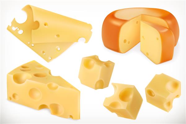 پنیر مجموعه آیکون های وکتور سه بعدی