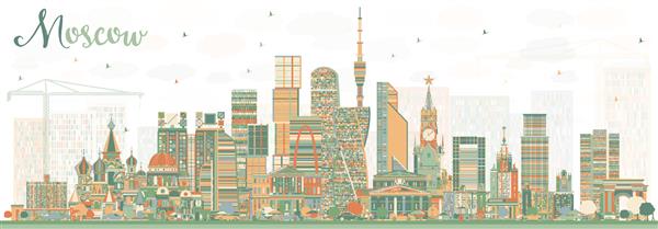 خط افق مسکو روسیه با ساختمان های رنگی تصویر برداری تصویرسازی سفر تجاری و گردشگری با معماری مدرن