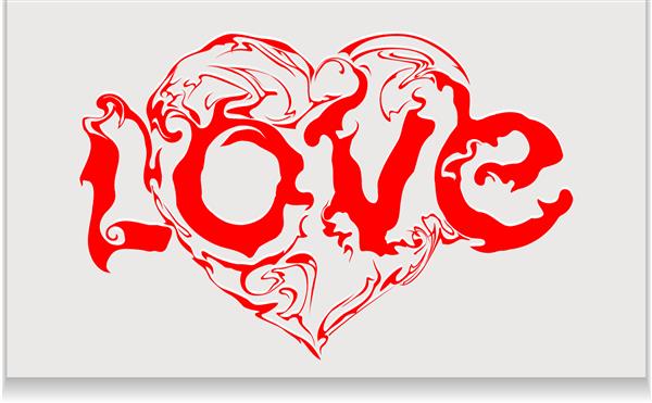 نامه عشق با دل کارت پستال خوشنویسی یا المان تایپوگرافی طراحی گرافیکی پوستر وکتور دست نوشته علامت روز ولنتاین مبارک