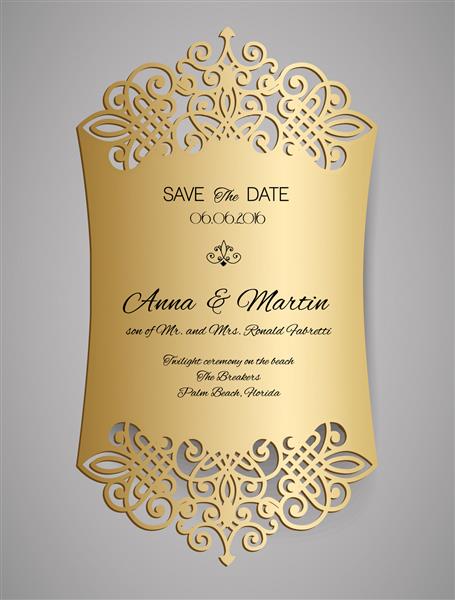 کارت دعوت یا کارت تبریک عروسی با تزئینات گل طلا پاکت دعوت عروسی برای برش لیزری