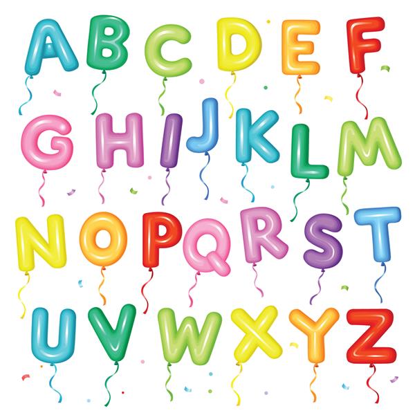 فونت رنگارنگ بادکنکی برای بچه ها حروف A تا Z برای جشن تولد حمام نوزاد