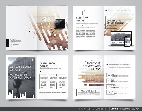 طراحی گزارش سالانه جلد کتاب بروشورهای قالب طرح بندی بروشورها مجله بروشور ارائه الگوهای انتزاعی مینیمالیستی - وکتور سهام