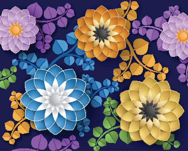 پس زمینه تزئینی با گل های رنگارنگ سه بعدی کاغذ دیواری رنگارنگ