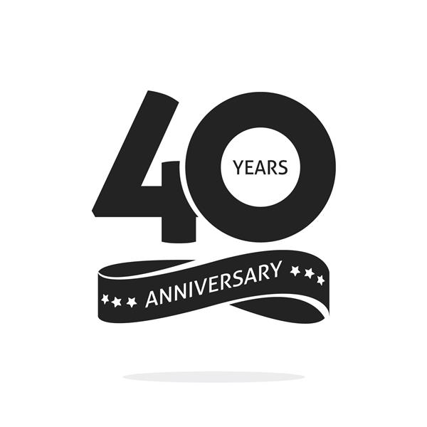 الگوی لوگوی سالگرد 40 ساله ایزوله شده روی تمبر سفید سیاه و سفید برچسب نماد 40 سالگی با روبان نماد مهر تولد چهل سال