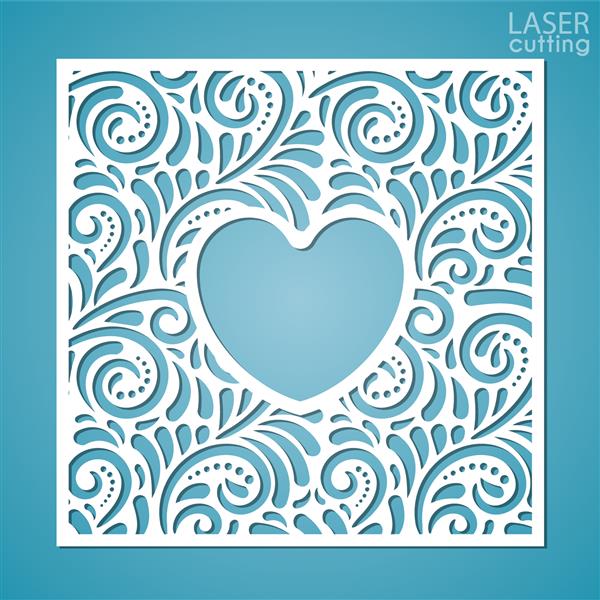 یک پانل مربع با طرح توری و قاب قلب شکل در مرکز قالب برای طراحی داخلی چیدمان کارت عروسی دعوت نامه تصویر مناسب برای برش لیزری برش پلاتر یا چاپ
