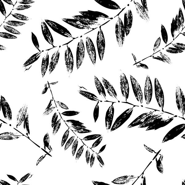 سیاه و سفید انتزاعی برگ الگوی بدون درز شبح سیلوئت های برگ طراحی شده با دست عناصر طبیعی در رنگ های تک رنگ وکتور طرح گرانج برای کاغذ پارچه پس زمینه و محصول طبیعی