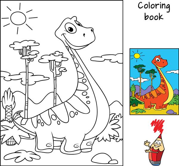 دایناسور قرمز خنده دار کتاب رنگ آمیزی تصویر برداری کارتونی