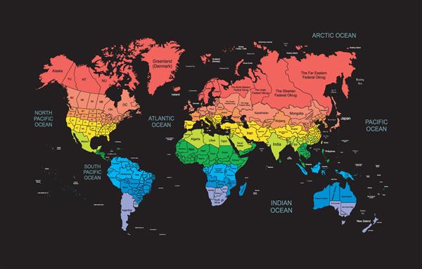 تصویر - نقشه جهان در رنگ های روشن