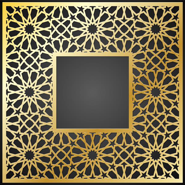 قاب طلایی به سبک عربی با فضای خالی برای متن طراحی قالب اسلامی زیبا قاب برش لیزری با تزئینات اسلامی تصویر برداری
