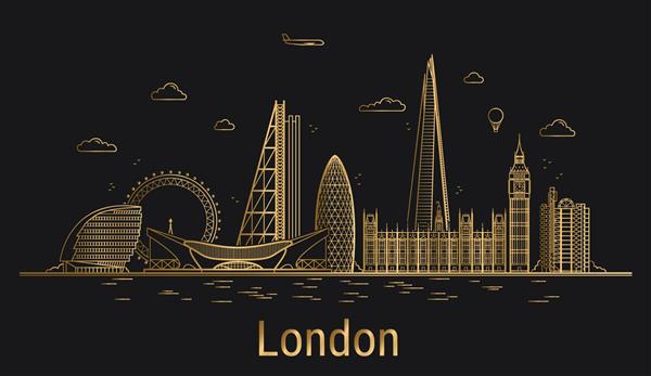 هنر خط شهر لندن تصویر برداری معماری طلایی خط افق شهر تمام ساختمان های معروف