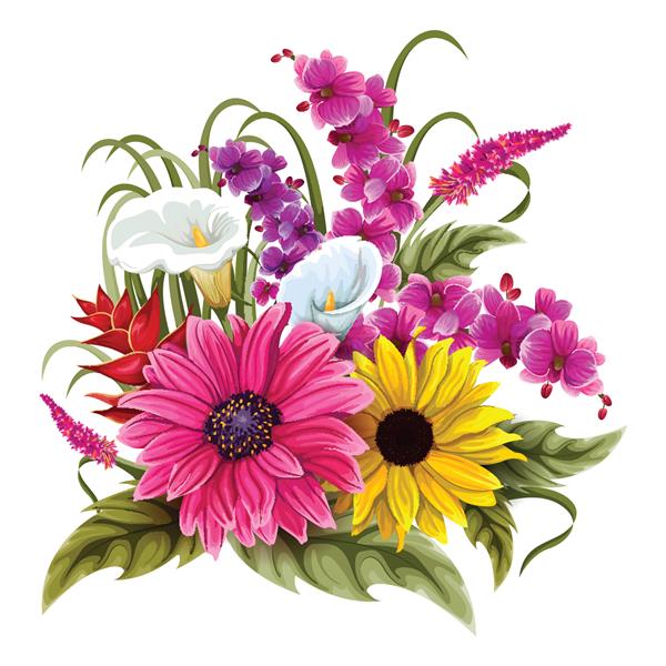 طرح وکتور دسته گل رنگارنگ وینتیج برای طرح دعوت و کارت تبریک