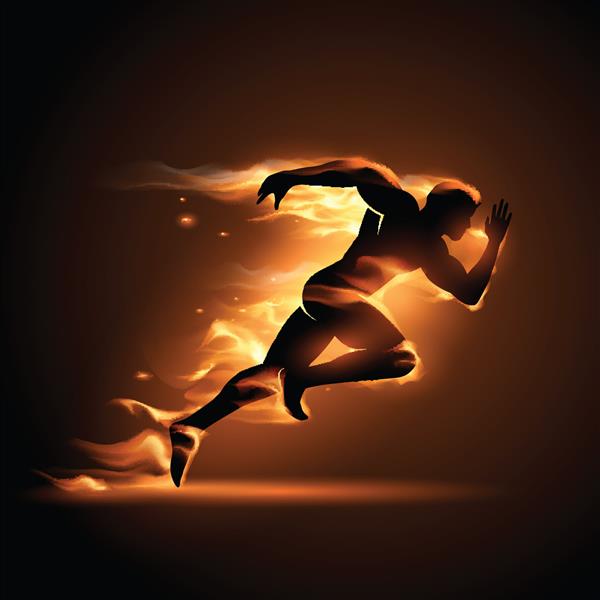 مرد در حال دویدن در شعله