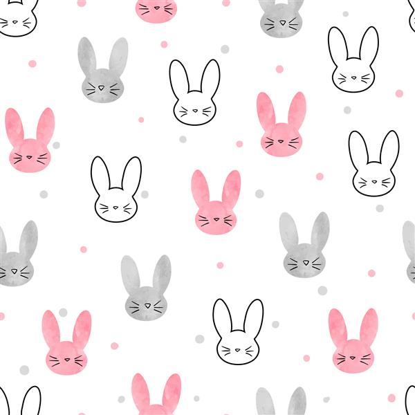 الگوی خرگوش ناز پس زمینه وکتور بدون درز با طرح خرگوش برای بچه ها