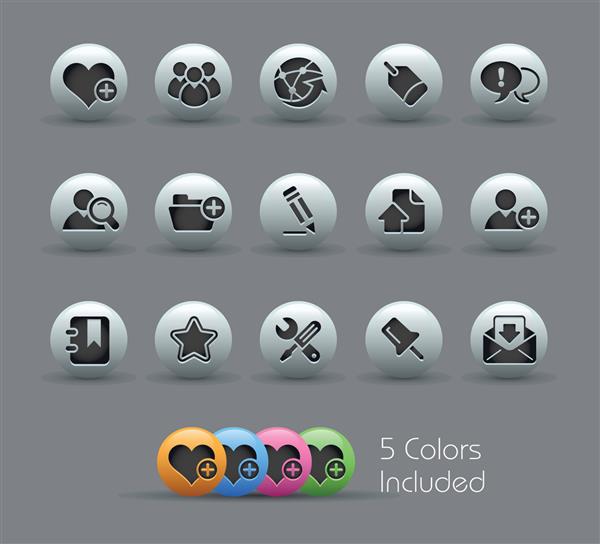 اینترنت و وبلاگ سری مرواریدی شامل 5 نسخه رنگی برای هر نماد در لایه های مختلف