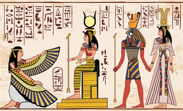 تصویر برداری از نقاشی ملی مصر تصویر هیروگلیف زینتی خدایان