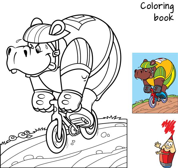 اسب آبی دوچرخه سواری می کند کتاب رنگ آمیزی تصویر برداری کارتونی