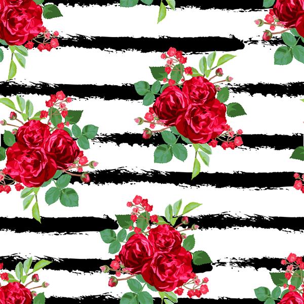 الگوی بدون درز زیبا با گل های رز قرمز به سبک آبرنگ عناصر طراحی الگوی گل برای دعوت عروسی کارت تبریک دفترچه یادداشت چاپ بسته بندی هدیه ساخت قابل ویرایش