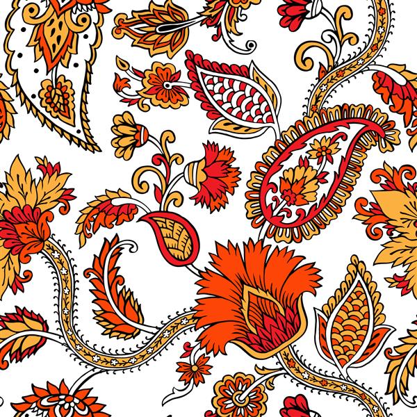 الگوی بدون درز با گل های فانتزی کاغذ دیواری طبیعی تصویر حلقه تزئینی گل عناصر طراحی شده با دست چاپ پیزلی چاپ بلوک