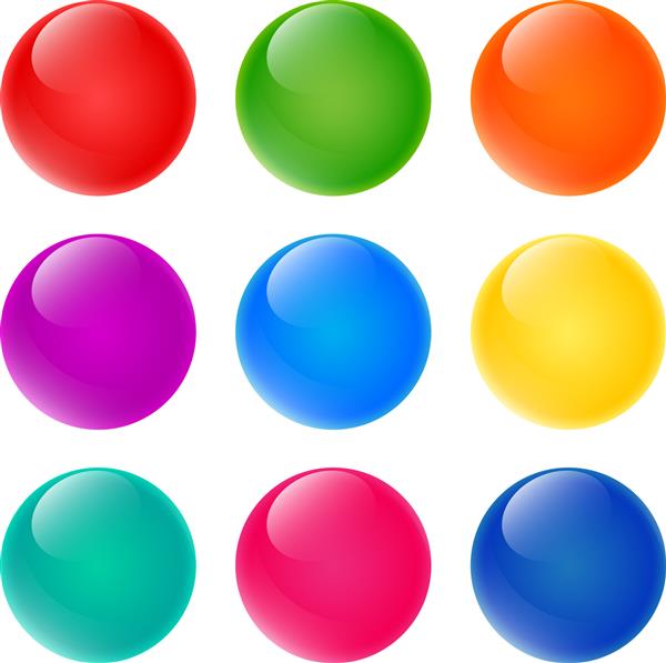 مجموعه ای از حباب های براق رنگارنگ جدا شده روی سفید تصویر برداری برای طرح شما