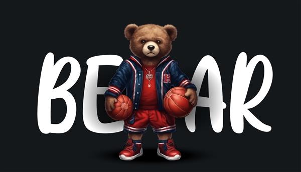 خرس عروسکی با کت و شلوار بسکتبال و کفش های کتانی به سبک تصاویر گرافیکی تصویر برداری