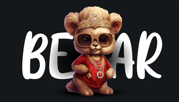 خرس عروسکی کارتونی زیبا با عینک آفتابی به سبک پرنسس تصویر برداری