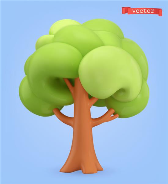 نماد وکتور کارتونی سه بعدی درخت
