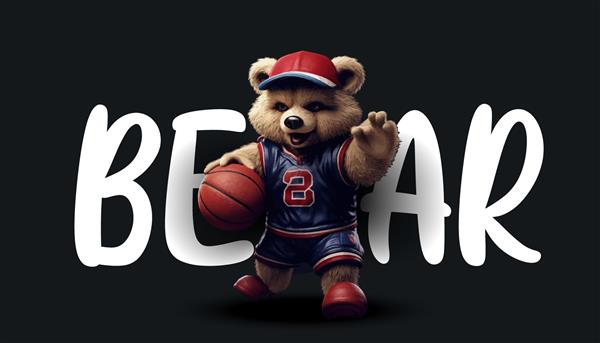 خرس عروسکی بسکتبال بازی می کند سبک طرح رنگی واقعی تصویر برداری