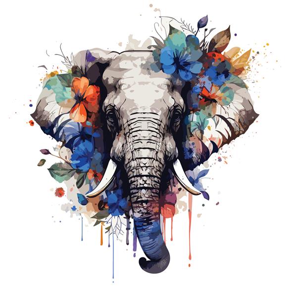 سر فیل با عناصر خلاق رنگارنگ گل و اسپالش در زمینه سفید