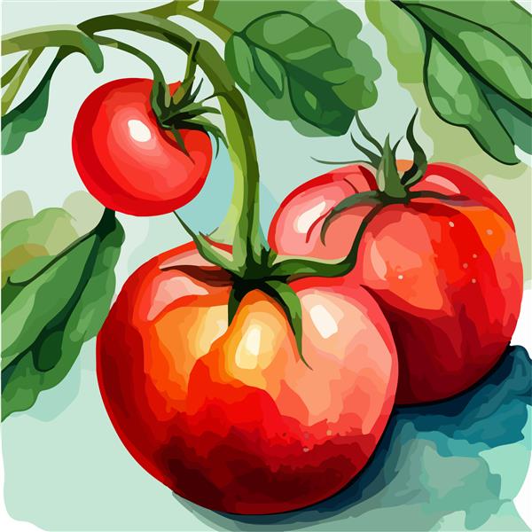گوجه های قرمز زیبا نقاشی رنگ آبرنگ وکتور تصویر EPS 10