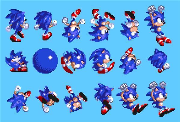 مجموعه ۲ حرکت سونیک هنر بازی ویدیویی کلاسیک Sonic the Hedgehog 3 تصویر برداری طرح پیکسل Sonic the Hedgehog 3 بازی پلتفرمی است که توسط سگا ساخته شده است