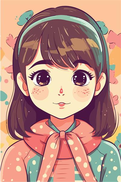 تصویر دختر کوچولو کاوائی رنگ های مسطح تصویر برداری هنر دیجیتال انیمیشن جدا شده