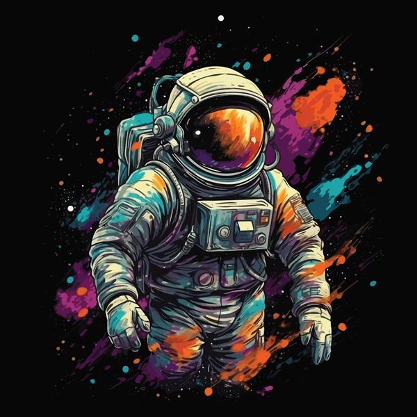 فضانوردی در فضای بیرونی تصویر رنگارنگ در زمینه سیاه