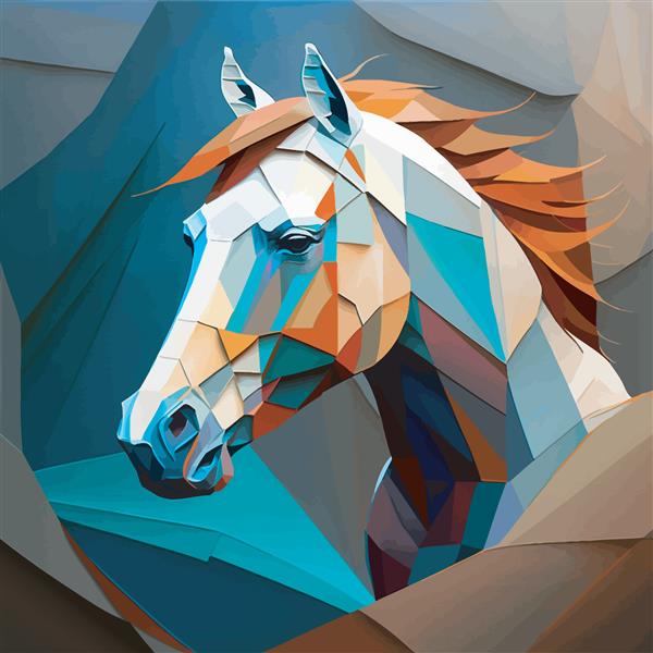 سر اسب رنگارنگ جدا شده در پس زمینه تصویر برداری الگوی هندسی چند ضلعی در سبک پاپ آرت برای پوستر بنر کاغذ دیواری