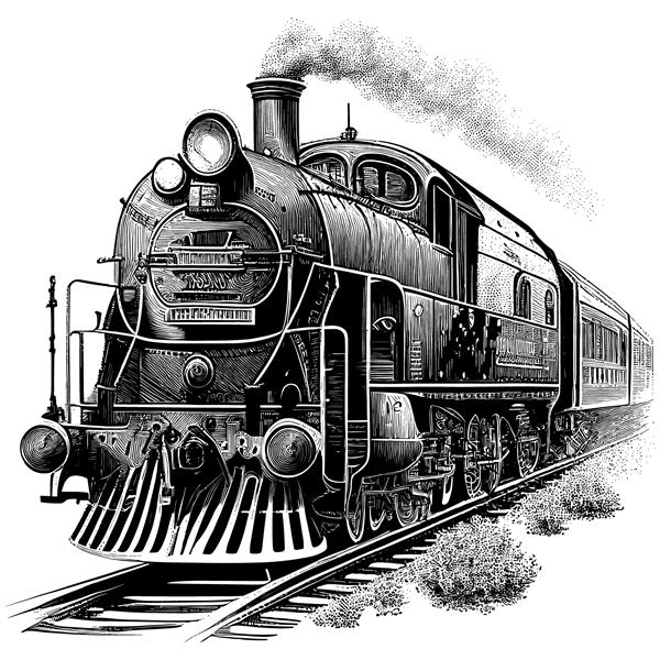 تصویر برداری وکتور قدیمی لوکوموتیو قطار حکاکی با دست و جوهر