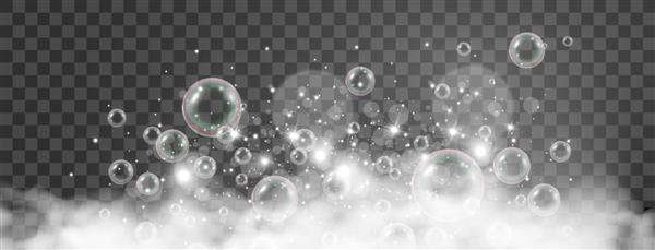 حباب های هوا در پس زمینه شفاف تصویر وکتور فوم صابون