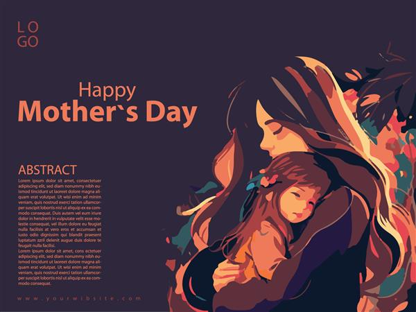 تصویر برداری مادری که پسر بچه را در آغوش گرفته است کارت پستال تبریک روز مادر