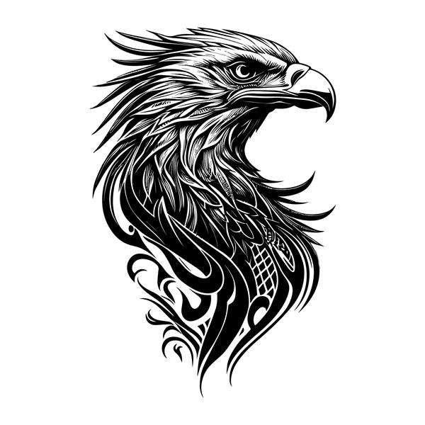 طرح خالکوبی قبیله ای عقاب نشان دهنده قدرت و آزادی در خطوط و منحنی های پیچیده آن است