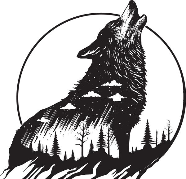 لوگوی گرگ سیاه و سفید وکتور گرگ تصویر گرگ