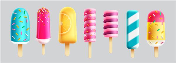 مجموعه وکتور یخ پاپ تابستانی نوشیدنی های بستنی تابستانی و دسرهای شیرین بستنی تصویر برداری پس زمینه عناصر جدا شده