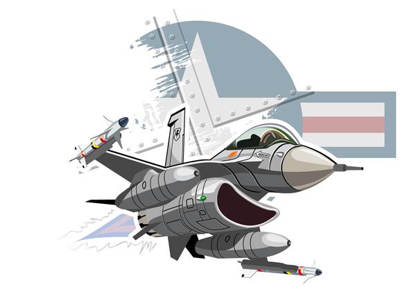 وکتور کارتونی هواپیمای جنگنده جت نظامی فرمت برداری EPS-10 موجود که توسط گروه ها و لایه ها برای ویرایش آسان جدا شده است