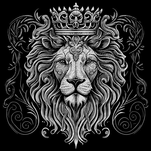 نقاشی خیره کننده سر با شکوه یک شیر را به تصویر می کشد که با تاجی تزئین شده است که نمادی از قدرت و سلطنت است جزئیات پیچیده این موجود سلطنتی را زنده می کند و یک قطعه هنری واقعاً فریبنده خلق می کند