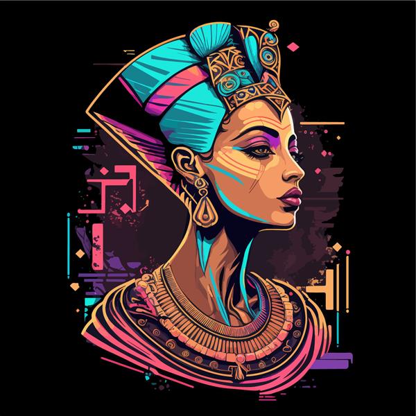 نفرتیتی شاهزاده خانم زیبای مصری پرتره یک نگاه جسورانه جواهرات دوست داشتنی مناسب برای تی شرت پوستر جلد دفترچه یادداشت لباس