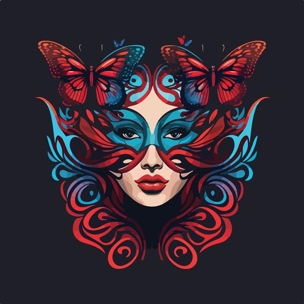 وکتور زیبای جشنواره زنانه ماسک صورت طرح لوگوی پروانه وکتور نماد مسطح