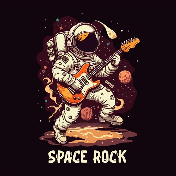 طرح تی شرت وکتور گیتار راک فضایی فضانورد