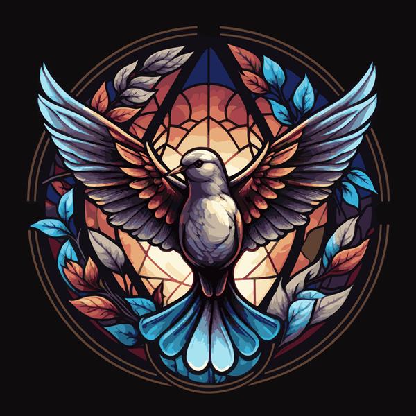 کبوتر موزاییک درخشان پس زمینه تیره طراحی تلطیف شده روح القدس نماد مسیحی مناسب برای عید پاک جلد دفتر کتاب طراحی داخلی