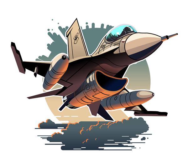 وکتور کارتونی هواپیمای جنگنده جت نظامی فرمت برداری EPS-10 موجود که توسط گروه ها و لایه ها برای ویرایش آسان جدا شده است