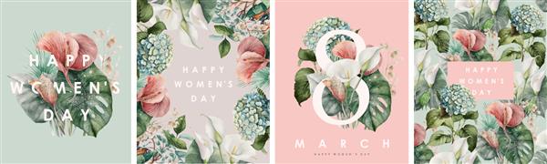 8 مارس روز جهانی زن تصویر برداری از ترکیب گل قاب الگو دسته گل برای کارت تبریک پس زمینه یا بروشور