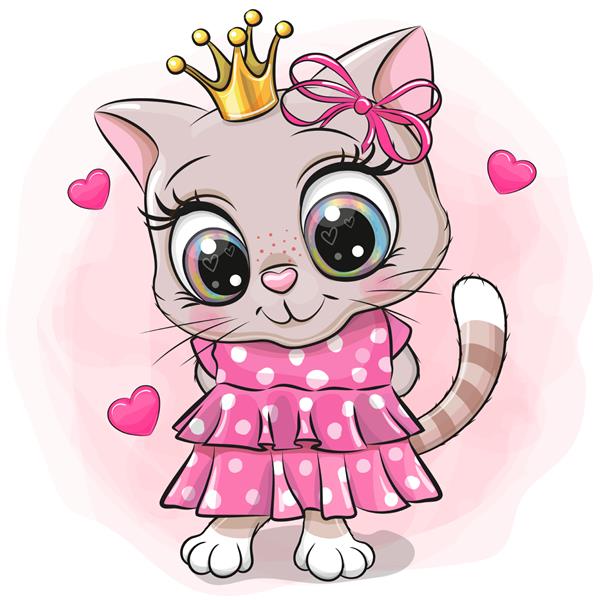 شاهزاده خانم کارتونی زیبا در لباس صورتی با قلب